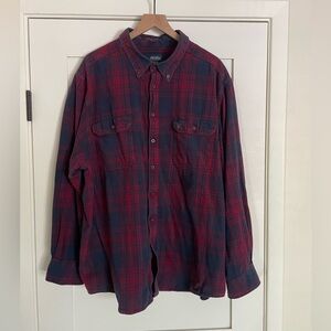 Faded Glory Red & Navy Plaid Button-Down Shirt